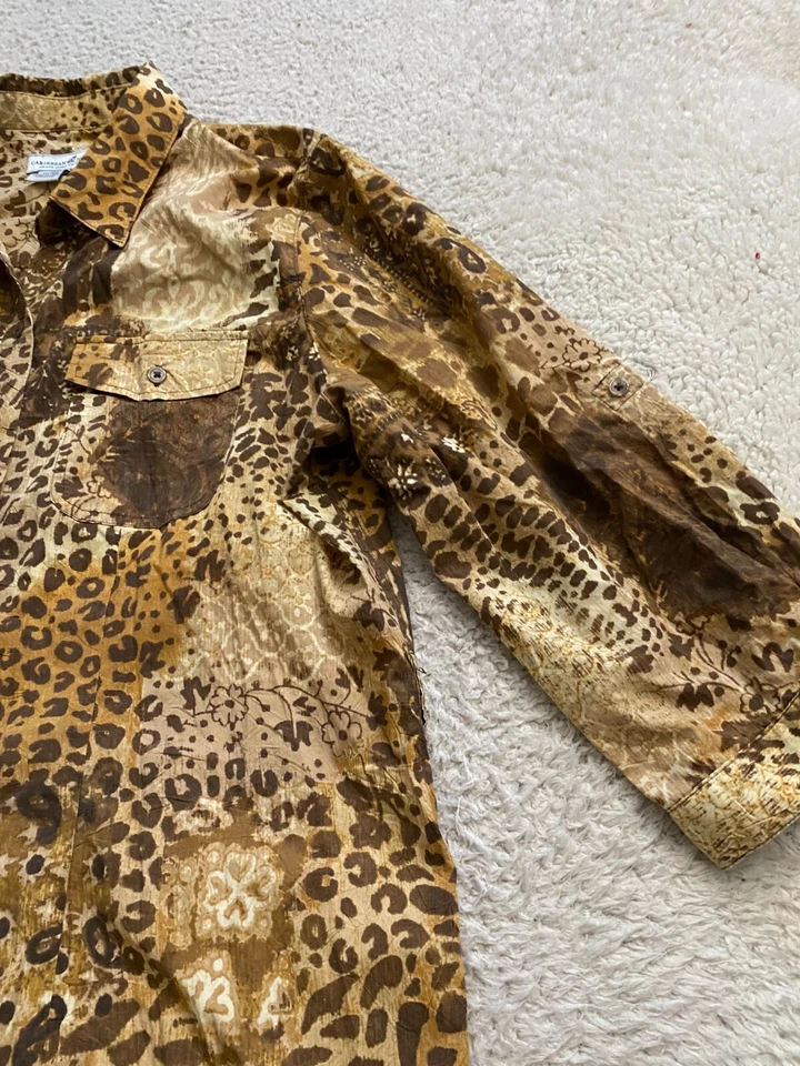 Camisa con botones Caribbean Joe para mujer de leopardo manga 3/4 multicolor talla XL Foto 2 de 4