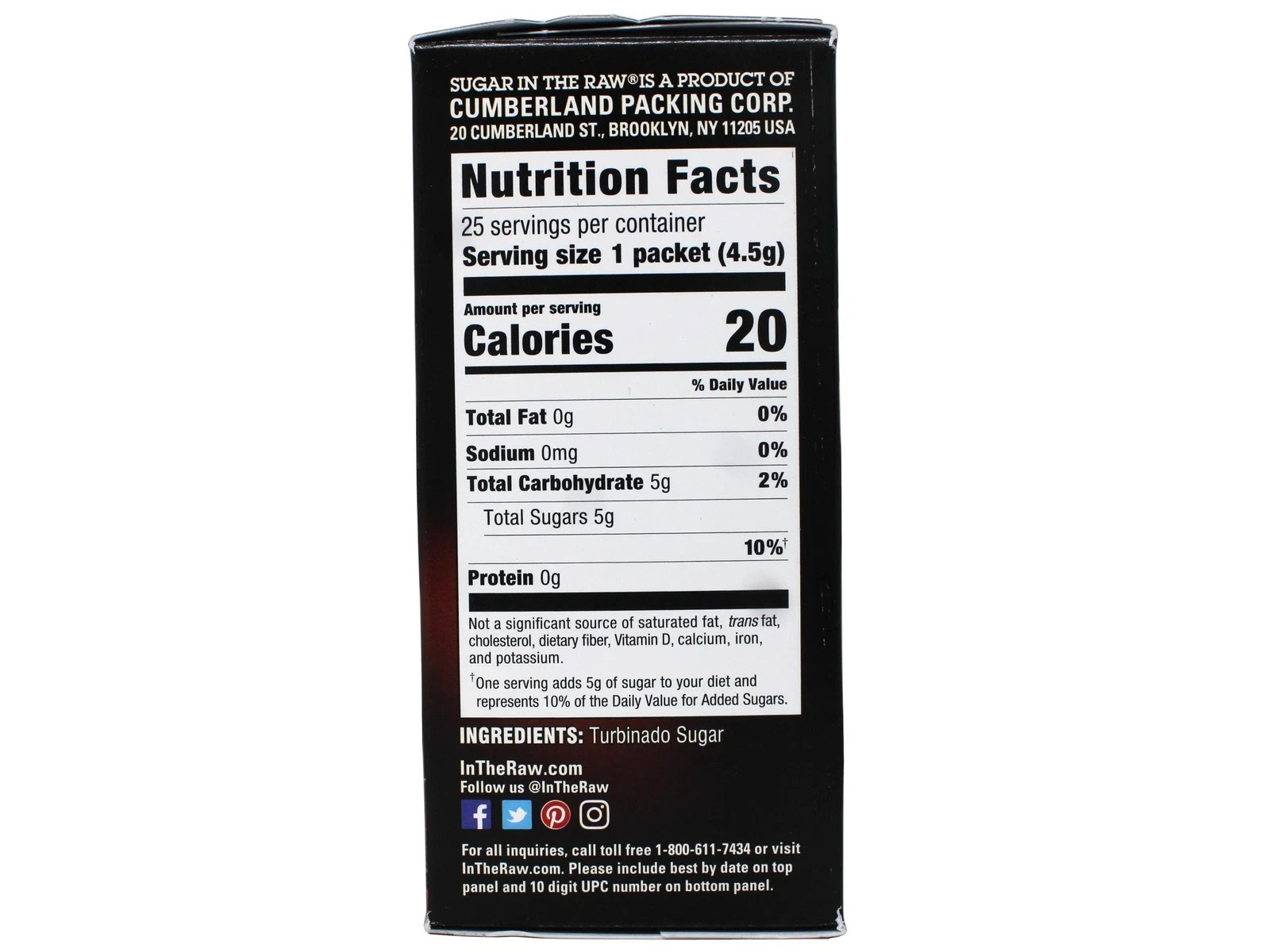 5 Pack Sugar In The Raw Turbinado Cane Sugar Packets, Vegan , 25 Packets (4 Oz)