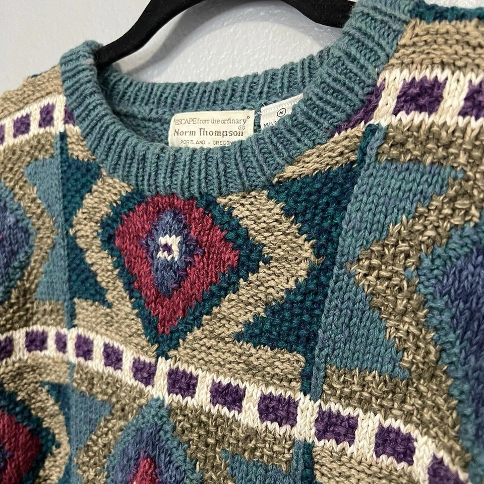 Vintage Norm Thompson Handknit Sweater Medium Ramie Blend Textured Cozy Cabin - Image 2 of 4