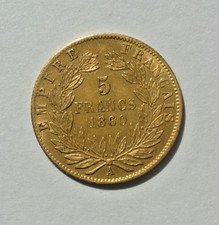 NAPOLEON III TETE  NUE  5  FRANCS OR /GOLD  1860 A SUP   RARE  état