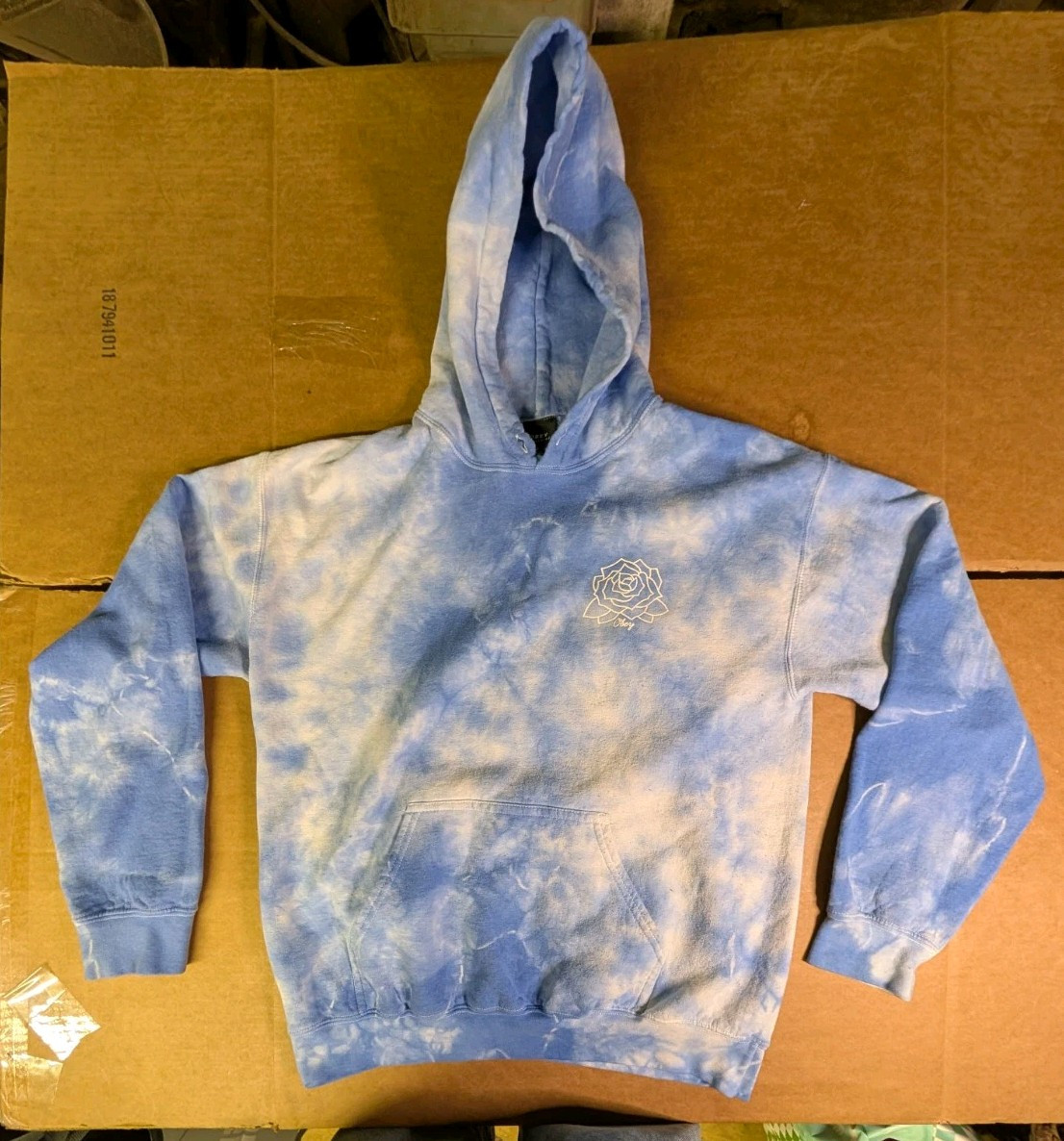 Obey Rose Flower Sweatshirt Hoodie Medium S Pocket Tie Dye Blue