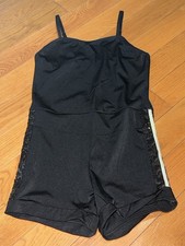 Girls XL Weissman black dance costume romper with sequin side panels
