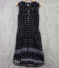 Gap Women's Dress Medium Black Geometric Rayon Midi Sleeveless Drawstring Casual