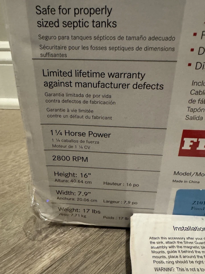 Franke FWDJ125 alimentação contínua 1-1/4 HP descartador de resíduos com sistema de moagem, novo - Imagem 4 de 4