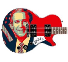 George W Bush Signed Gibson Epiphone Les Paul Photo Graphics Guitar ACOA