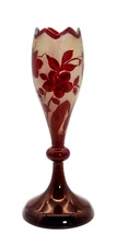 Antique Bohemian Ruby Glass Floral Motif Tall Art Glass Vase