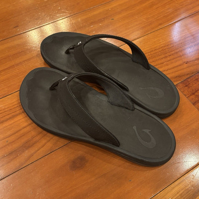 OluKai Ohana Black Flip Flop Sandals Womens US 8 EU 38 Rubber Sole 20110-4040