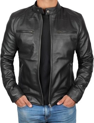 Men's Black Real Lambskin Leather Jacket Cafe Racer Biker Slim Fit Moto Coat New