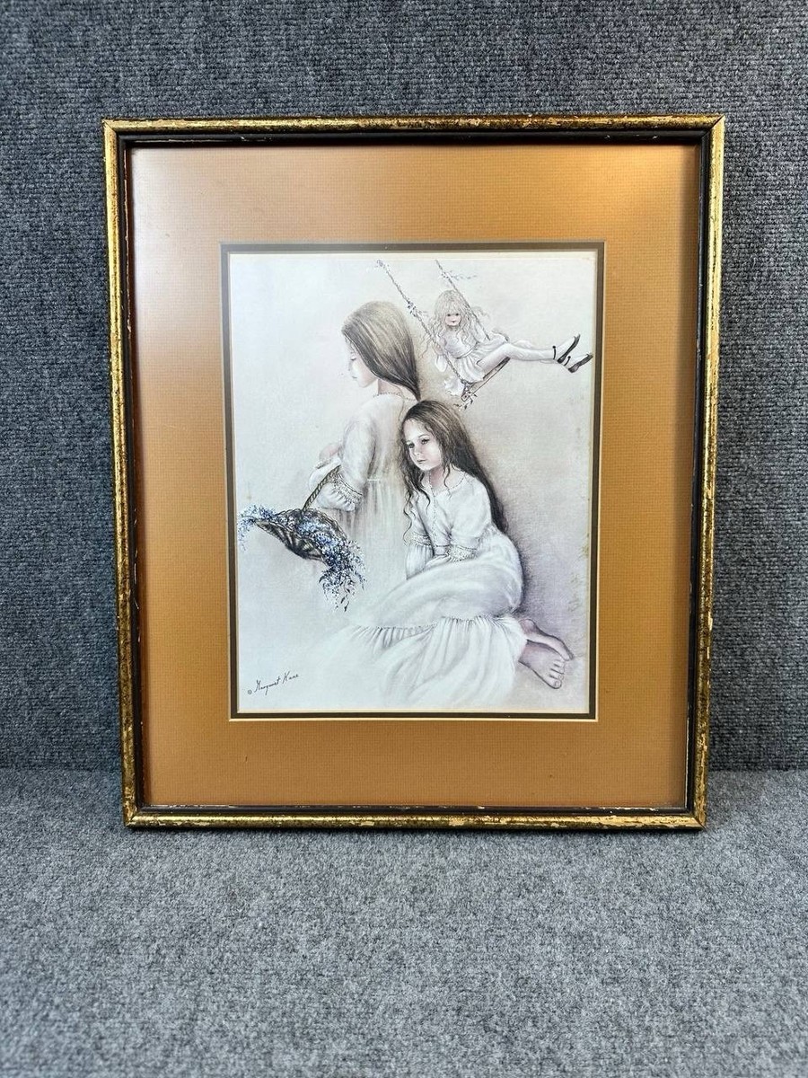 Vintage Margaret Kane Girls Swing Print Framed Large Signed Art
