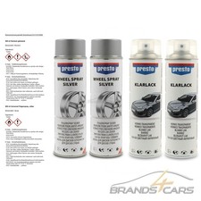 2x 500ml FELGENSILBER FELGENLACK SILBER PRESTO+2x 500ml KLARLACK SPRAY SPRÜHLACK