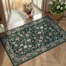 Strawberry Thief Area Rug Dark Green, Ultra Thin Washable RugModern Abstract