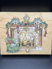 Stamps Happen Christmas Fireplace Dog Cat Rubber Stamp