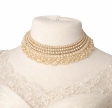 Vintage Faux Pearl Choker Collar Necklace Japan Bridal Beaded Bib