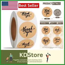 Rustic Kraft Thank You Stickers - 500 Waterproof Round Labels for Small Busin...
