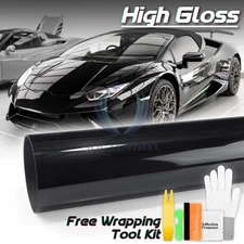 High Gloss Glossy Black Car Vinyl Wrap Sticker Decal Sheet Film DIY Air Release