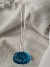 Vtg Weighted Blue Bubble Glass Bottom Bud Vase 8.5"