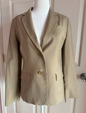 New Talbots Petites Women's Beige 87 Wool Blend Lined Button-Front Blazer 2P