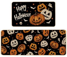 Happy Halloween Ghost Kitchen Rugs Set of 2,Spooky Pumpkin Fall Black Mat Rug...