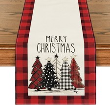 LTLYH Watercolor Red and Black Buffalo Plaid 13" x 72", Table Runner, Blue