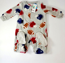 Carter  s Fleece Footie Pajama 9m Football Helmet Sports Gray Red Blue Soft Boys