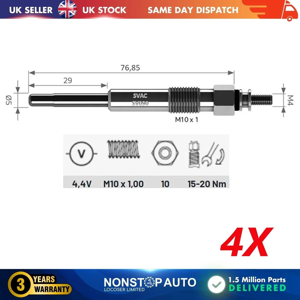 4x Bujías incandescentes para VW Transporter V VI Multivan V VI Caddy III IV 059963319F - Imagen 2 de 4
