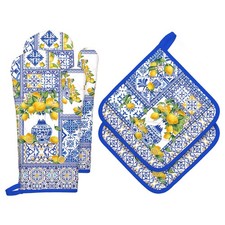 Yellow Lemon Oven Mitts and Pot Holders Sets 4Pcs, 100% Cotton , Extra Long O...