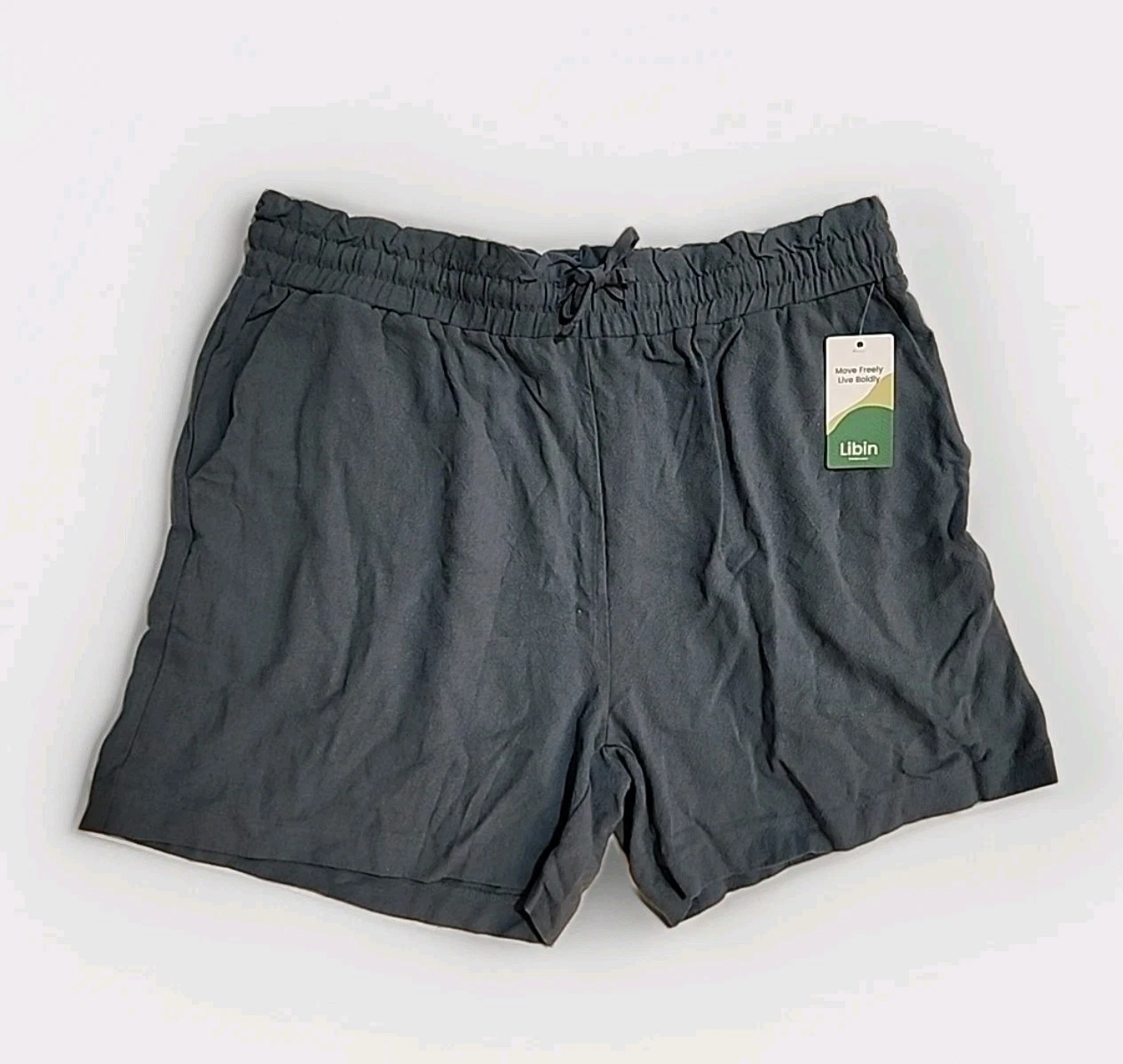Libin Linen Blend Womens Blue Shorts size XL Pockets Elastic Waist NEW NWT R1