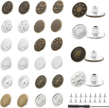 32 Sets Jean Button Replacement 16 Styles 17mm  20mm No-Sew Pants Tightener