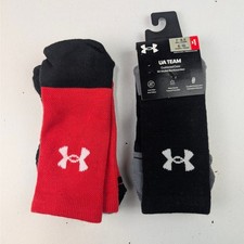 Under Armour Men's 7-8.5 Team Cushioned Crew Baseball Socks Red Black