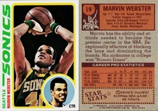 1978-79 Topps Basketball Card #19 Marvin Webster Seattle Supersonics