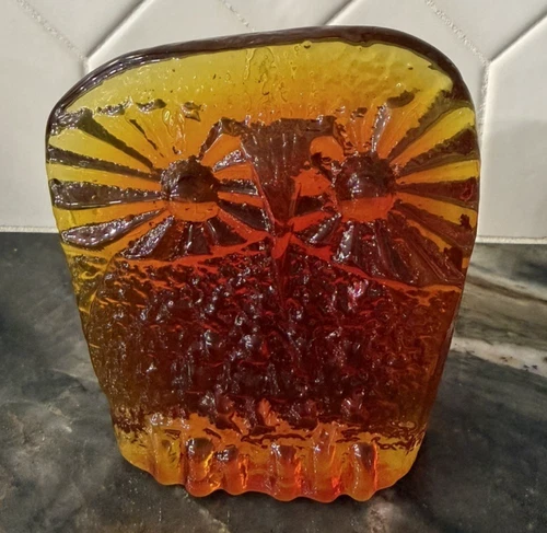 Blenko Glass Figurine 6402P - Large  Owl - Tangerine - sandblasted Blenko & 2025