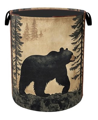 Forest Cabin Bear Laundry Basket - Heavy Duty 60L Dirty Clothes Organizer Wat...