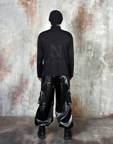 NewStylish Loose Fit Wide Leg Leder Cargo Hose  - Bild 7 von 12