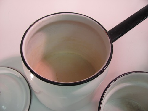 Vintage Enamelware Double Boiler With Lid, White with Black Trim - Picture 8 of 15