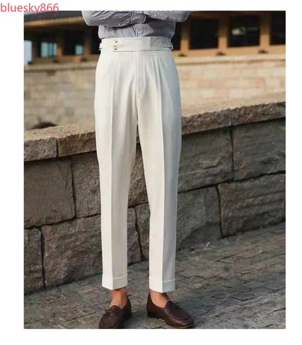 Pantalones de traje italianos para hombre de negocios informales ajustados Nápoles de talle alto - Imagen 3 de 17