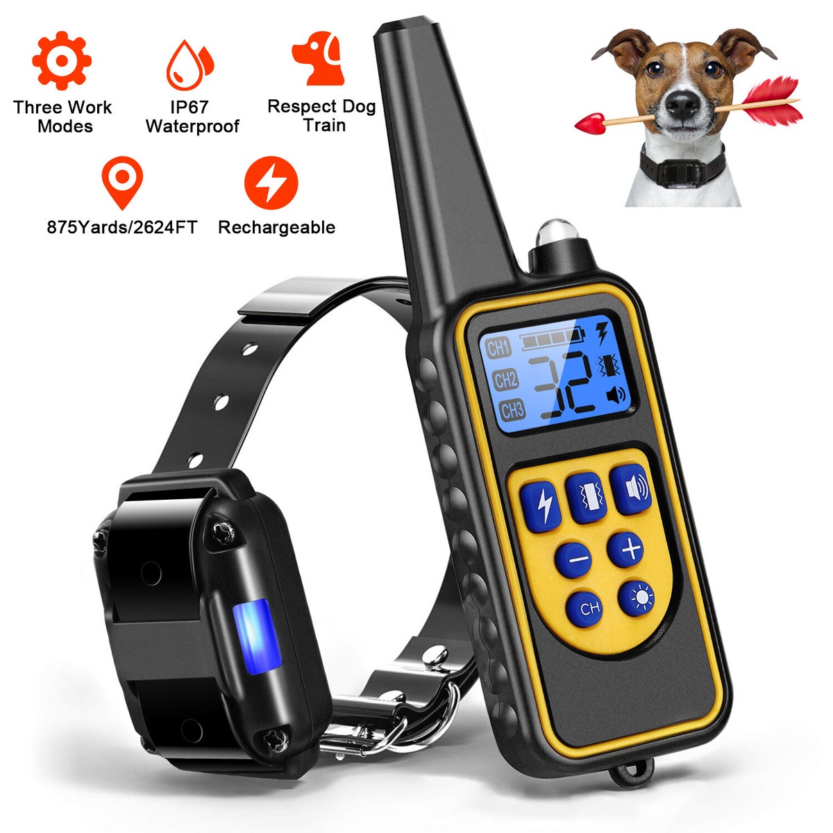 Rechargeable 875 Yard Remote Dog Training Collars Pet Trainer