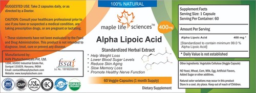 ALPHA LIPOIC ACID Capsules 99% Purity Pure & High Quality - Picture 2 of 2