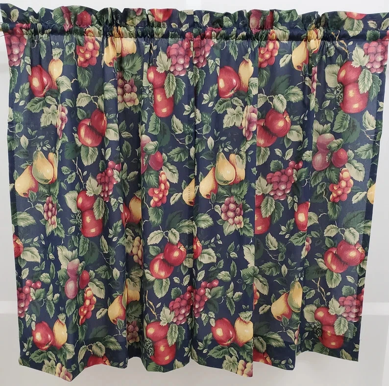 CENEFA O NIVELES VINTAGE Sonoma clásica con estampado de frutas fondo azul marino Foto 4 de 4