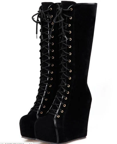 Women's Spring Round Toe Lace-up High Platform Casual Sexy Knee High Boots - Picture 7 of 11