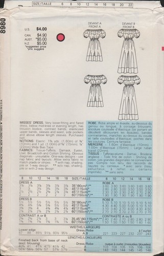Modello abito da contadino boho vintage molto facile Vogue 8980 senza le spalle intatto - Foto 6 di 7