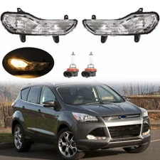Left & Right Front Bumper Fog Lights Lamps w/Bulbs For 2013-2016 Ford Escape