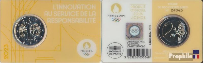 France 2023 neuf unc édition: 50.000 jaune 2023 2 euro Jeux Olympiques Jeux 2024