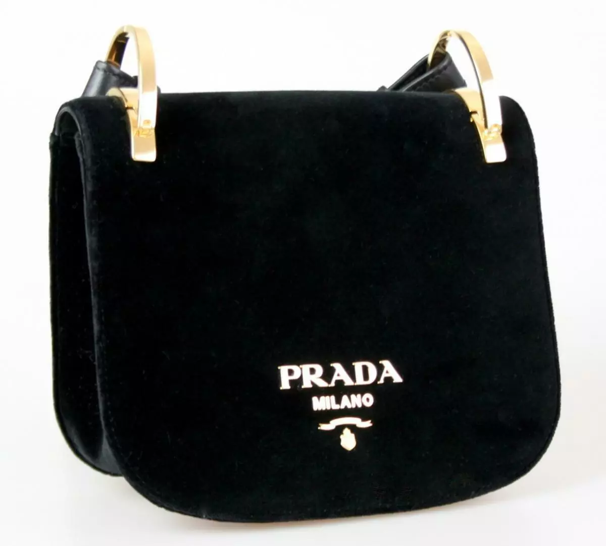 Prada Velvet Pattina Bag With Gold Chain in Black