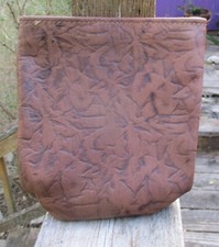 NEW Embossed Flower Leather Handmade Tooled Brown Pouch Bag USA FESTIVALS