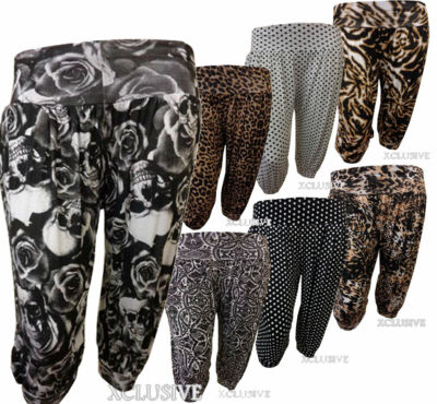 Womens Plus Size 3/4 Ali Baba Harem Trousers Cuffed Bottom Harem Pants 12-26 