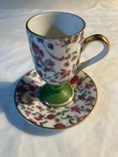  INARCO  Vintage Japan Footed Tea Cup & Saucer Red Flowers Gold Trim *
