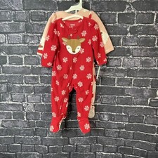 Just One You By Carters 12 Month Black Santa Reindeer Snowflakes Footed Pajama