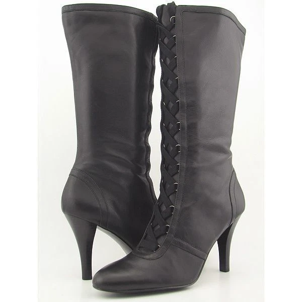 New ALFAN Women Black Leather Knee High Heel Winter Lace Up Boot Shoe Sz 9 M - Image 2 of 4