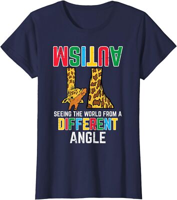 Giraffe Autism Seeing World Different Angle Awareness Ladies' Crewneck T-Shirt