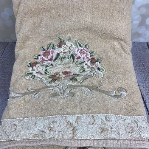 Avanti®️Leinen 6-tlg Deko Bad Hand & Wasch Handtuch Set Beige Bestickt Rose - Bild 7 von 10